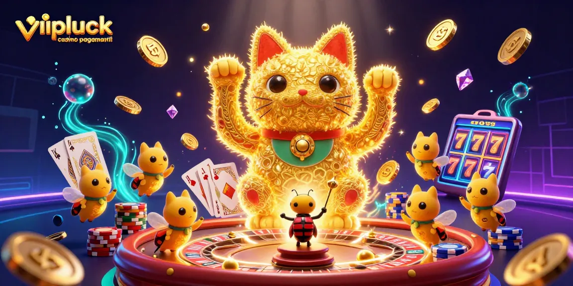 Scopri i metodi di prelievo dei vipluck casino pagamenti rappresentati da un fortunato gatto d'oro.