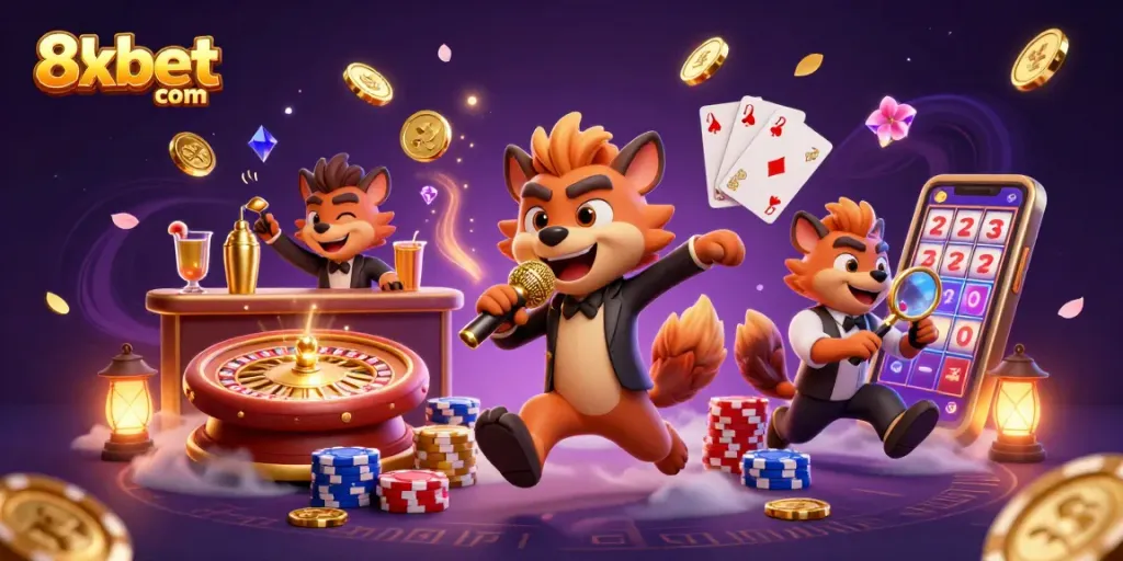 Experience the thrill of 8xbet com with lively hyenas in a comedy casino scene filled with fun and games.