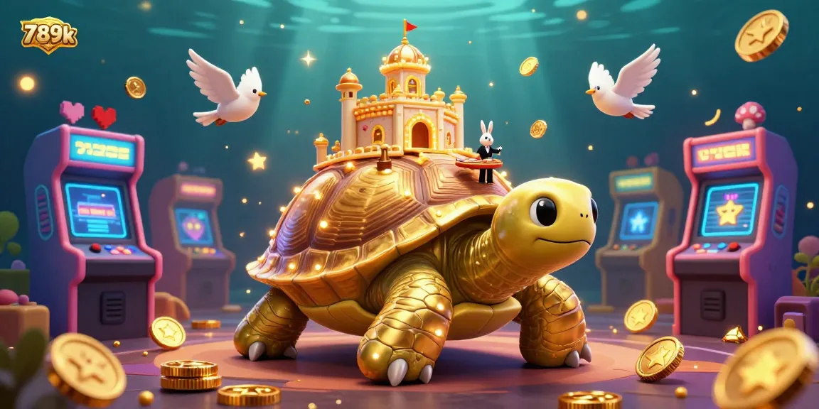 Experience thrilling gaming with 789k's vibrant 3D casino world featuring a golden tortoise and a rabbit dealer.