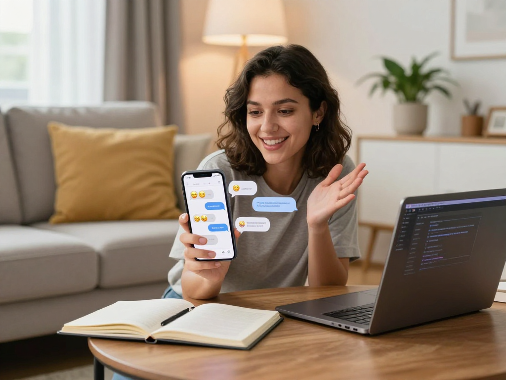 Interactive chat experience with dirty chat ai on a smartphone in a cozy home setup.