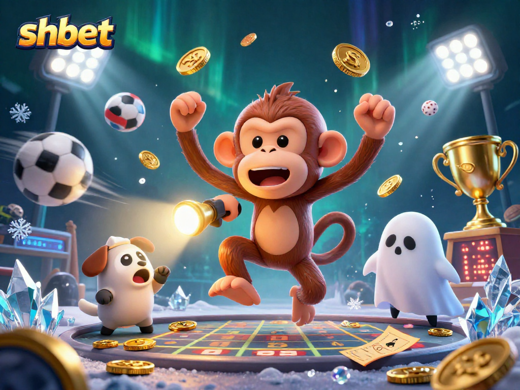 shbet showcases a dynamic haunted casino scene with ghostly characters and sports elements.